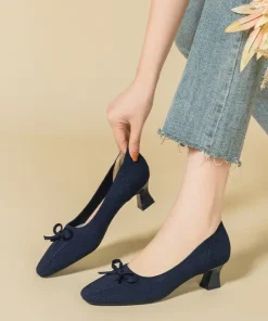 Comfortable Pointed Knitting Breathable Anti-Skid Rubber Soled High Heels