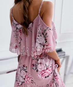 Floral Print Polyester Straps Neck Sexy Dress
