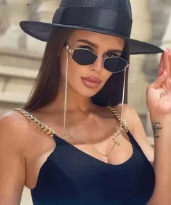 Trendy Retro Hexagon With Chain Designer Unique Polygonal Small Frame Sunglasses