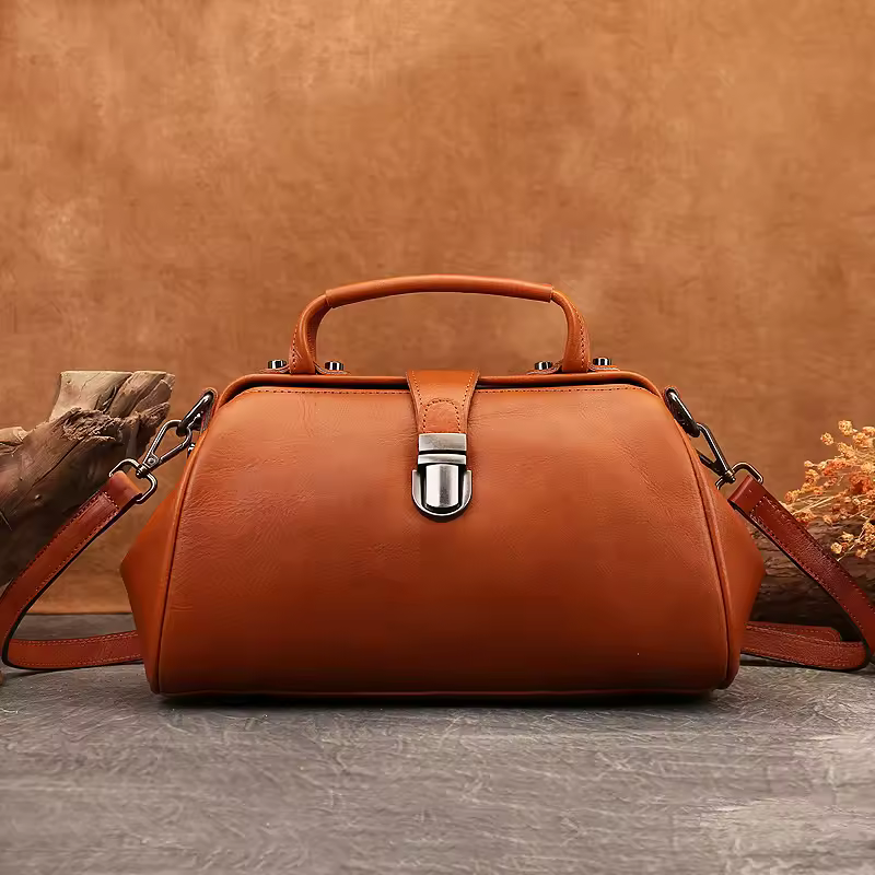 Vintage Buckle Zipper Pouch Genuine Leather Shoulder Messenger Bags